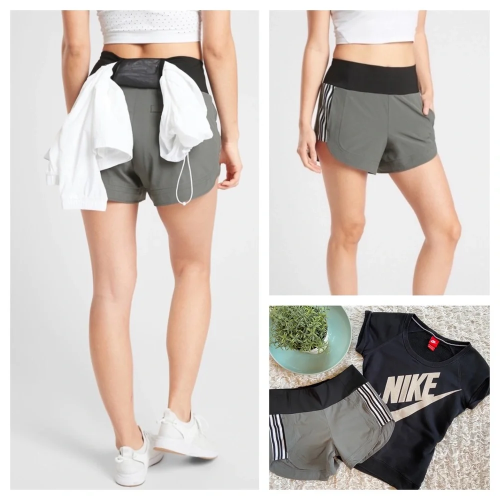 Athleta Ascender Running Hiking Athletic Gym Shorts Pockets Side Stripe sz 0
